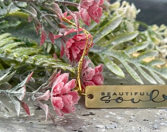 Beautiful Soul Necklace Stainless Steel | Inspirational Jewelry | Engraved Bar Necklace | Motivational Gift for Her | Affirmation Necklace