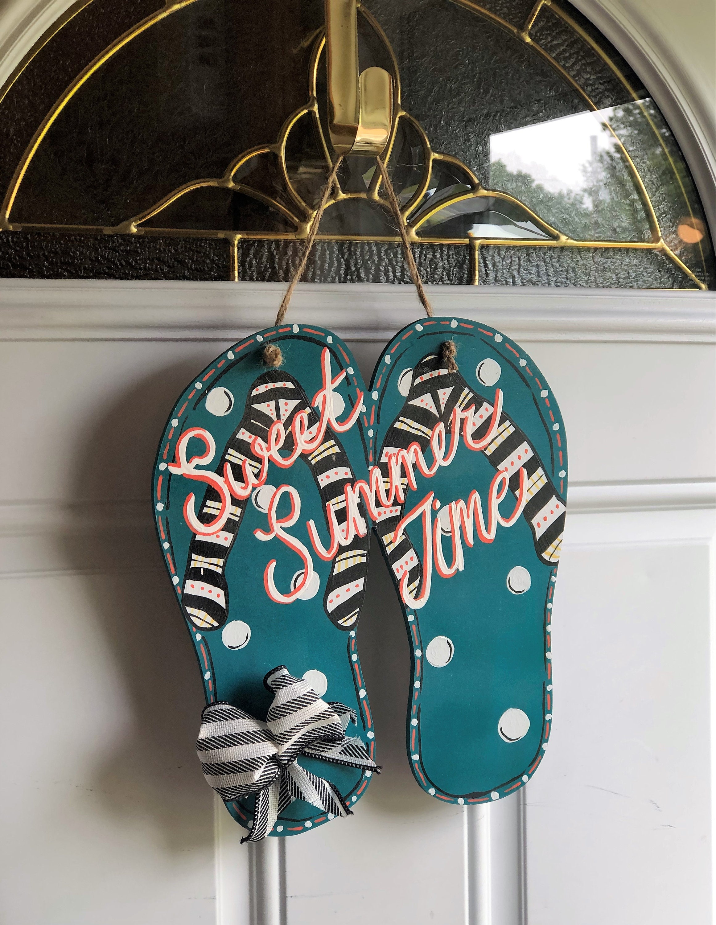 Sweet Summer Time Stripes Painted Flip Flop Shaped Door Hanger Sign - Etsy