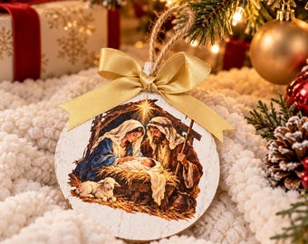 Nativity Christmas Ornament, Holy Family MDF Ornament, Jesus Mary Joseph Christmas Decor, Christian Gift, Religious Christmas Ornament