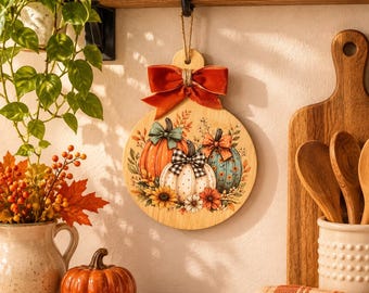 Fall Pumpkin Mini Chopping Board Decor, UV Printed Bamboo Hanging Sign, Farmhouse Autumn Kitchen Decor, Pumpkin Gift, Fall Wall Decor