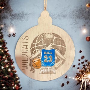 Personalized Basketball Ornament Custom Wildcats Sports Ornament w/ Player Name & Number | Team Gift Hand-Painted Wooden Christmas Ornament