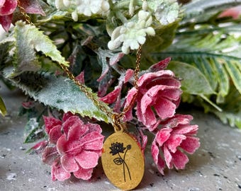 Birth Month Flower Necklace with Optional Matching Ring | Personalized Stainless Steel Oval Pendant | Custom Engraved Jewelry Gift for Her