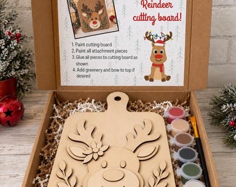 DIY Reindeer Christmas Craft Kit | Paint Your Own Wooden Reindeer Cutting Board Sign | Christmas DIY Box | Holiday Craft Kit | Gift