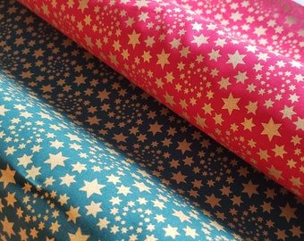 Metallic Scattered Gold Stars 100% Cotton Christmas Fabric - Christmas pattern Brocade Christmas Design Fabric  Christmas Material