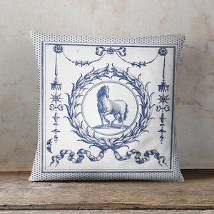 Toile Style Horse Framed by Wreath Cushion Cover or full Cushion with pad Sofa Cushion