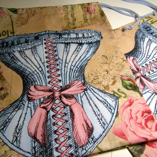 Travel Laundry Bag Vintage Corset Lingerie bag 100% cotton Storage Bag Travel Wash Bags Drawstring