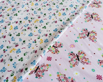 Floral Butterflies Pattern in Pink Single T-shirt cotton fabric Cotton Jersey 1/2m  Printed Jersey T-shirt fabric