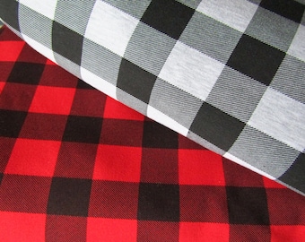Cotton French Terry Sweatshirt jersey fabric Buffalo Check Pattern Red Grey Jersey Fabric Jersey Knit Cotton  Jersey cotton fabric