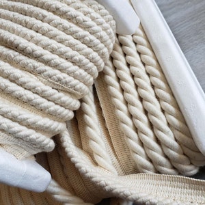 100% Cotton Piping 6mm or 10mm Natural Cord Flanged Piping Cord 3 Ply Rope Flanged Rope Trim Upholstery Piping Lip Cord Piping for Cushions