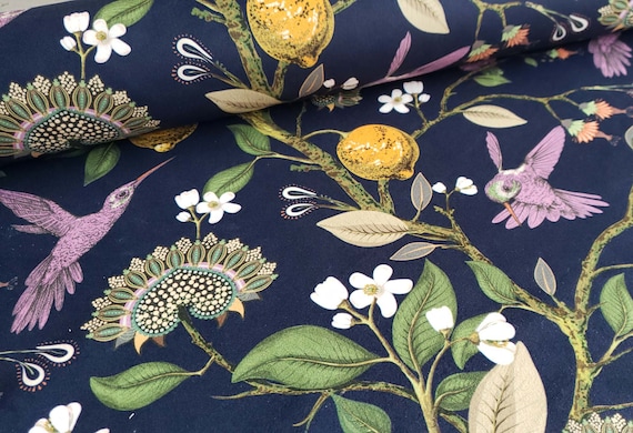Chinoiserie Lemons on Navy Upholstery Velvet Upholstery Fabric Printed Velvet Fabric Velvet Material Cushion Curtain Fabric