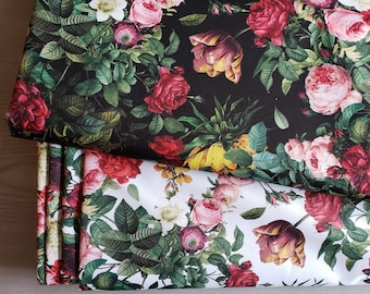 Tessuto impermeabile con motivo floreale con rose su sfondo nero o bianco Cuscino da esterno in tessuto resistente all'acqua