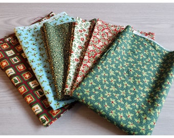 Christmas Metallic Small Prints  6 Patterns 100% Cotton Christmas Prints  Fabric - Christmas pattern Cotton Print Fabric  optional sizes