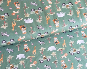 Safari med olivgrönt mönster Bomullsjersey Bomullsjersey Enkel T-shirt bomullstyg Bomullsjersey 1/2 m Tryckt jersey