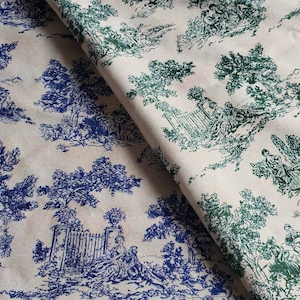 Toile de Jouy on Linen Look  Waterproof- Water Resistant Fabric - Oilcloth Fabric - Outdoor fabric - Outdoor Cushions Fabric