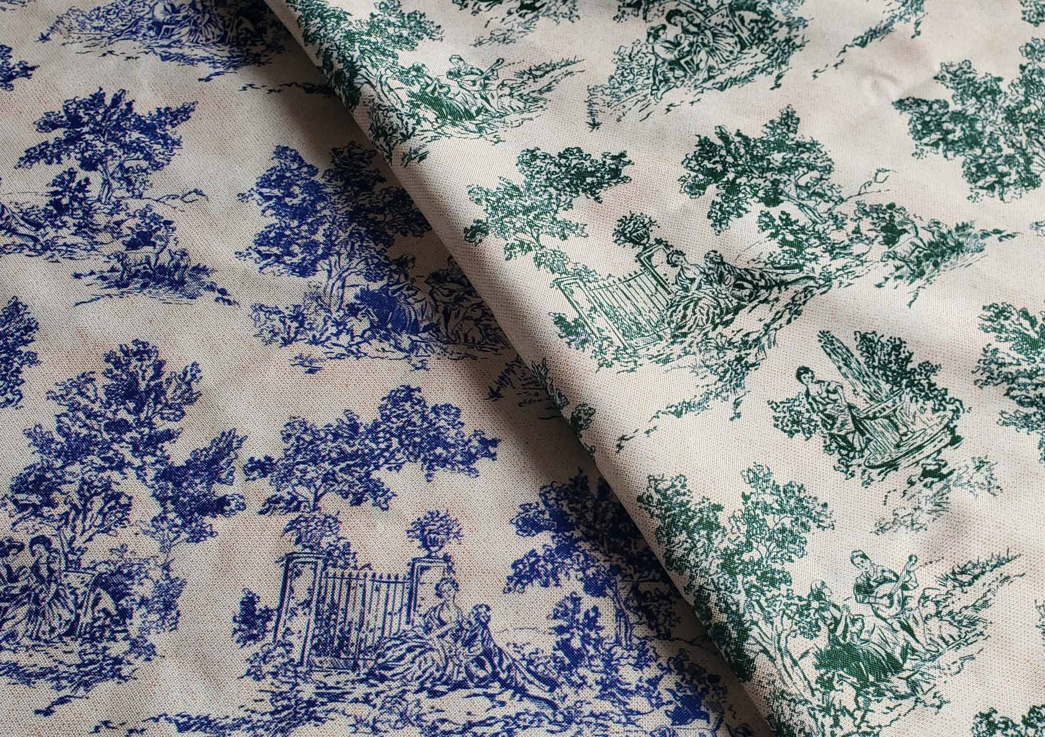 Toile Fabric, French Upholstery Fabric, Country Fabric, Blue White  Farmhouse Cottage Cotton Canvas Drapery Curtain Home Decor Fabric by Yard 