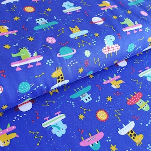 Naves espaciales en azul real Single Cotton Jersey Cotton Single T-shirt tela de algodón Cotton Jersey Printed Jersey T-shirt fabric