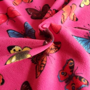 Fleece Colorful Butterflies on Hot Pink Fleece Fabric Fleece Material Polar Fleece Fabric