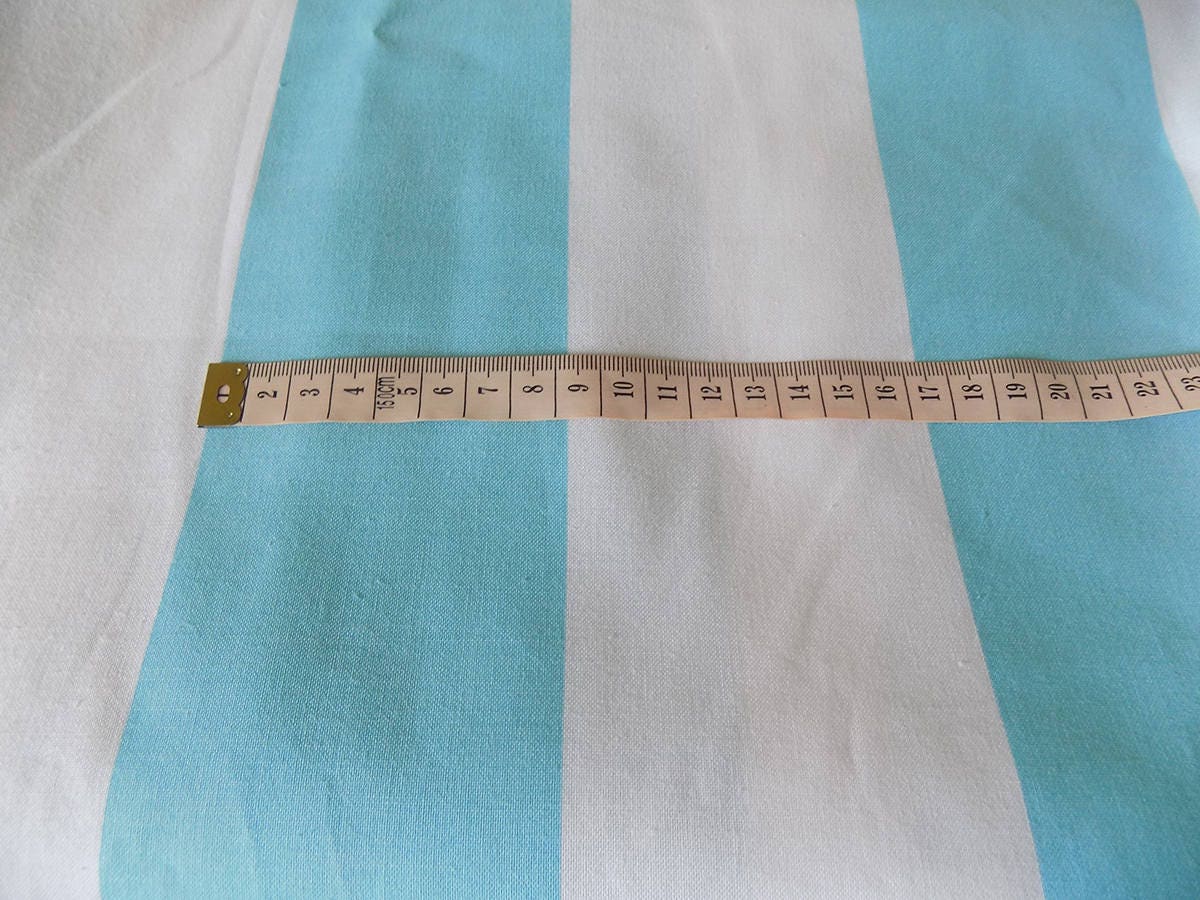 Striped fabric 80mm wide Cotton Fabric Turquoise&White | Etsy