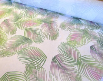 Palm Leaves White Background Tropical Design Medium- weight  100% cotton Curtain fabric by Half Meter Meter