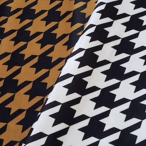 Soft Velvet Houndstooth Fabric Black-Off White Black&Mustard Upholstery, Cushion, Dressmaking
