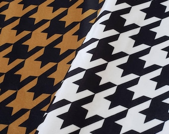 Soft Velvet Houndstooth Fabric Black-Off White Black&Mustard Upholstery, Cushion, Dressmaking