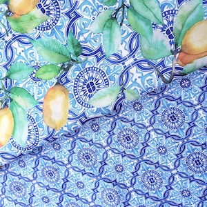 Lemons & Azuleyos Water repellent Fabric Ornamental Pattern Water Resistant Fabric  PU coated Fabric - Outdoor Cushions Upholstery Fabric