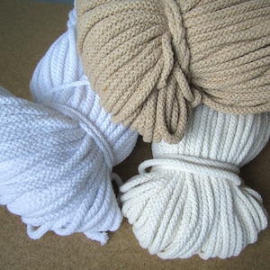 Braided Cotton Cord Macrame Cord Three Colors size 5 Optional Lengths Cotton Fair Trade Product Rope DIY Crotchet Cord