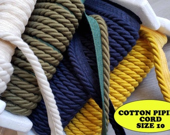 Cordón de ribete para tapicería extra grueso de 10 mm, 100% algodón. Cordón de ribete con brida. Cuerda de inserción de 3 capas. Cuerda con brida. Cordón para tapicería. Cordón para ribete de cojín.