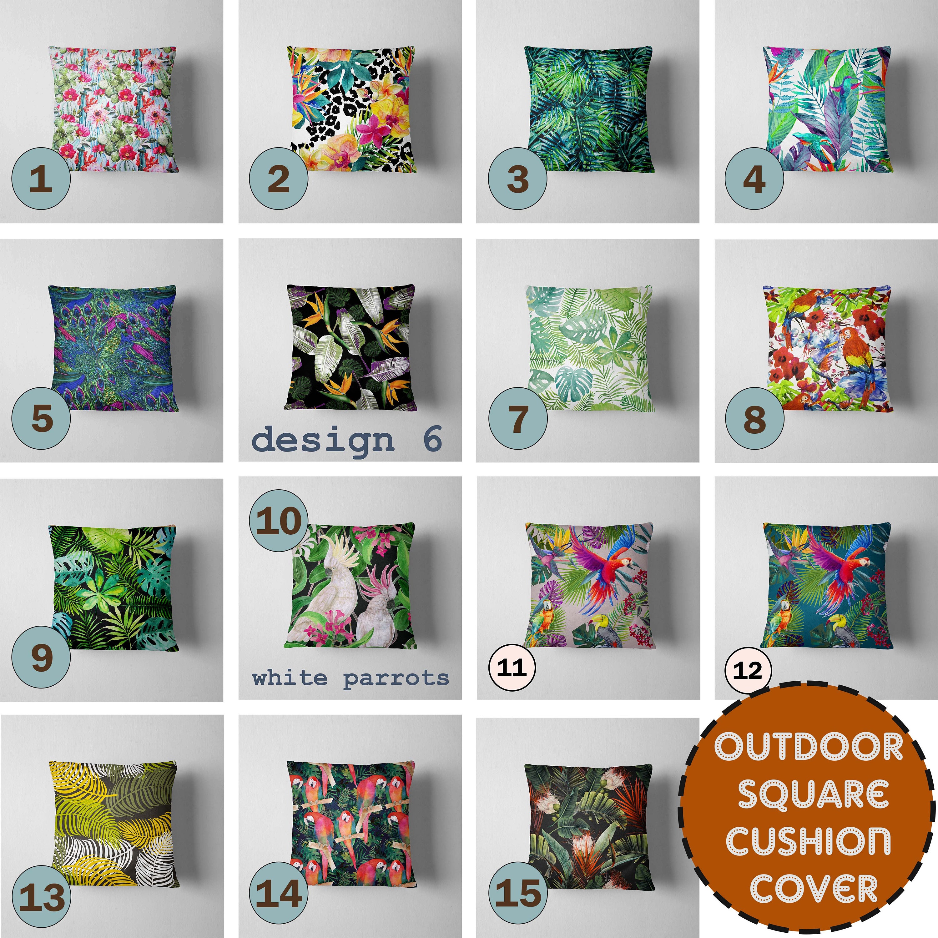 Square Outdoor Decorative Cushion Cover Tropical Prints Etsy UK