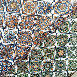 100% Waterproof Fabric - Mosaic Ornamental Pattern Water Resistant Fabric  Oilcloth Fabric - Outdoor Cushions Upholstery Fabric