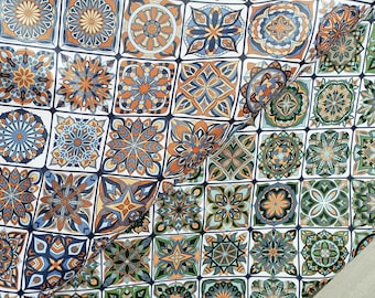 100% Waterproof Fabric - Mosaic Ornamental Pattern Water Resistant Fabric  Oilcloth Fabric - Outdoor Cushions Upholstery Fabric