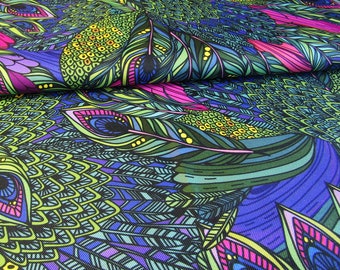 Waterproof Canvas Fabric - Peacock Feathers Design - Outdoor Upholstery fabric Water Resistant Fabric Outdoor Cushions Outdoor Material