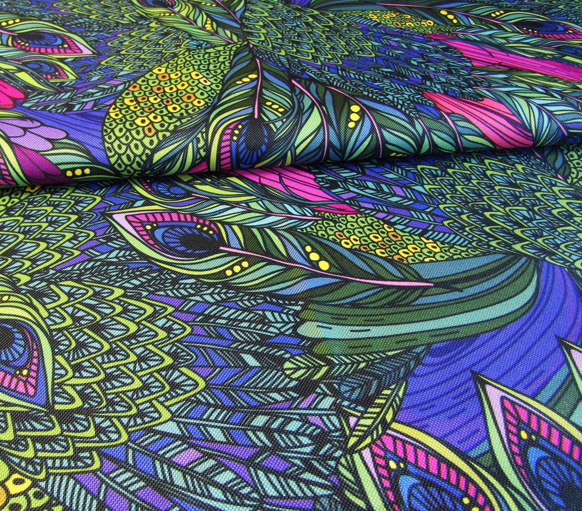Waterproof Fabric - Peacock Feathers Design - Oilcloth Fabric - Outdo…