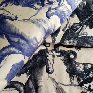 QUIRKY ANIMALS - Upholstery Velvet Upholstery Fabric Navy or Black on Beige Background Velvet fabric Upholstery Velvet by half meter