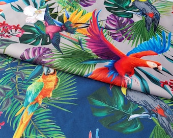 Parrots in Jungle  Waterproof- Water Resistant Fabric - Oilcloth Fabric - Outdoor fabric - Outdoor Cushions Fabric