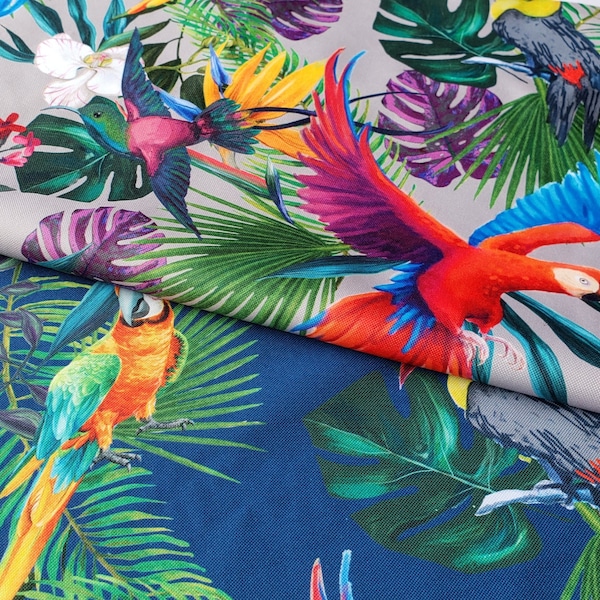 Parrots in Jungle  Waterproof- Water Resistant Fabric - Oilcloth Fabric - Outdoor fabric - Outdoor Cushions Fabric