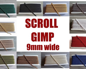 Silky Gimp 9mm Trim Scroll type Optional colors Braid Upholstery Trim Gimp Braid Costume Furnishing  Upholstery Braid for Chairs Braid Trim