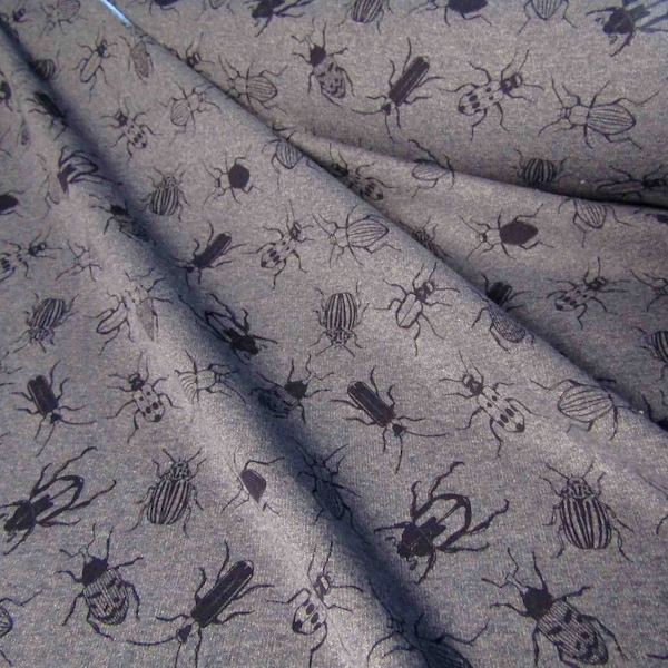 Bugs on Indigo Blue French Terry Jersey Sweatshirt Jersey fabric  Hoodie Fabric  flexible Jersey Knit Cotton  Jersey by Half meter