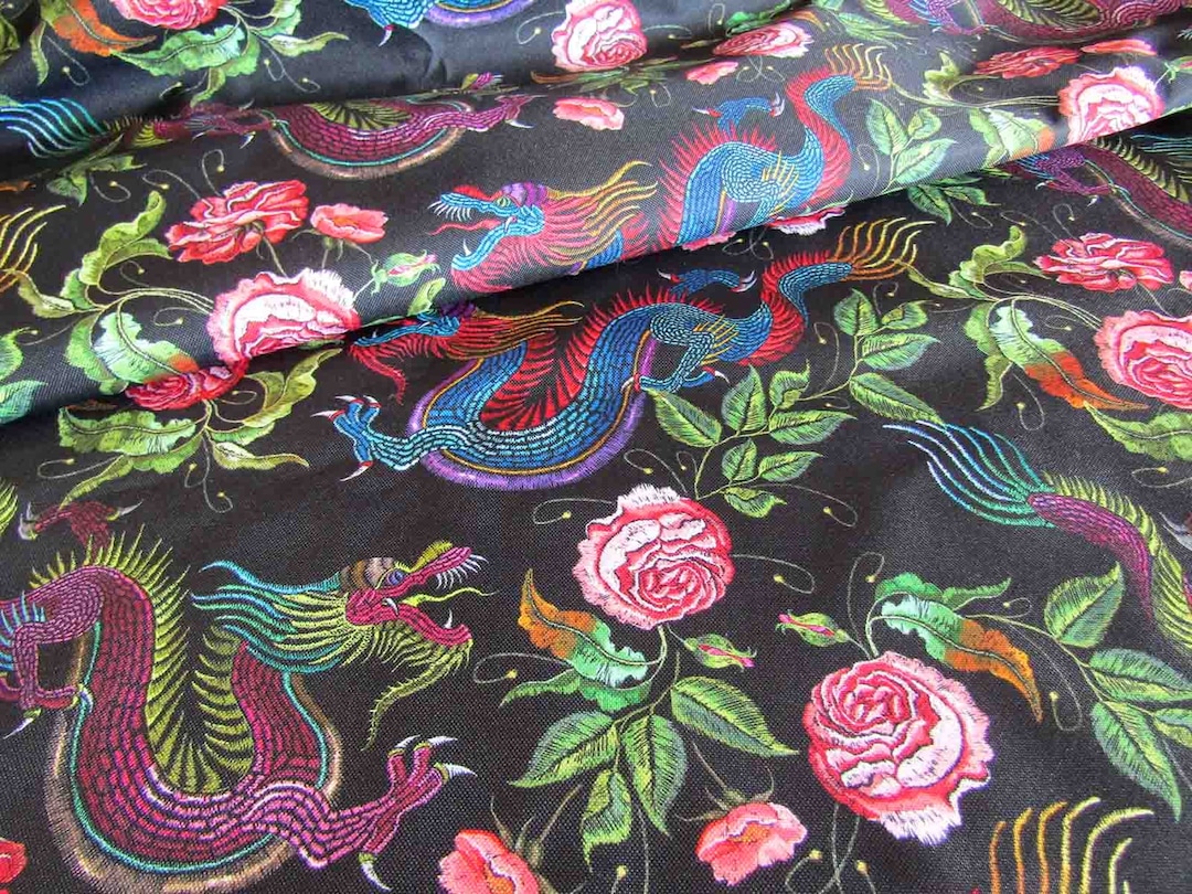 Waterproof Fabric dragons & Roses Water Resistant Fabric Oilcloth