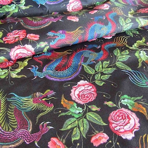 Waterproof Fabric -Dragons & Roses Water Resistant Fabric  Oilcloth Outdoor Fabric - Outdoor cushions  PVC fabric by half meter