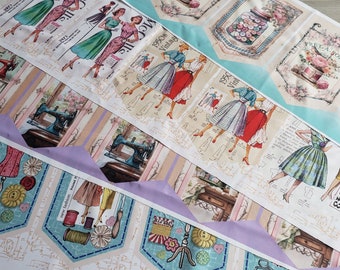 Vintage Style Sewing Bunting Panel Retro Theme Bunting 100% Cotton Fabric DIY Ready Fabric Panel Fabric  Bunting Sewing Studio Bunting