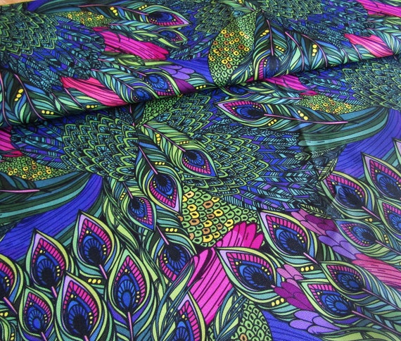 Waterproof Fabric Peacock Feathers Design Oilcloth Fabric Outdoor