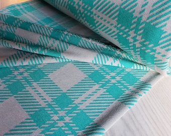 Italian Jersey Check Grey Mint  Dressmaking Jersey Knit Fabric Tartan Apparel Jersey Fashion Jersey