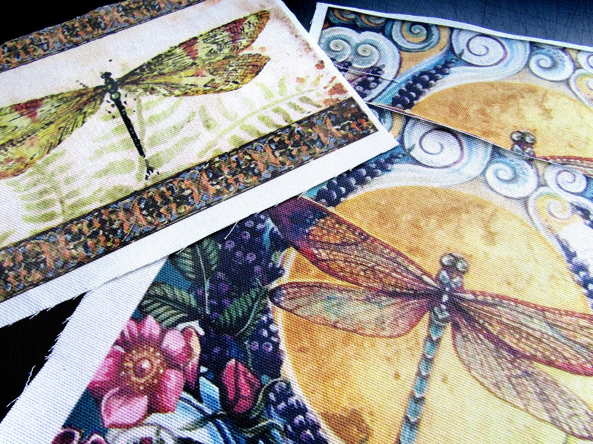 100 Cotton Fabric Panel Vintage Dragonfly 2 Designs Ready Etsy UK