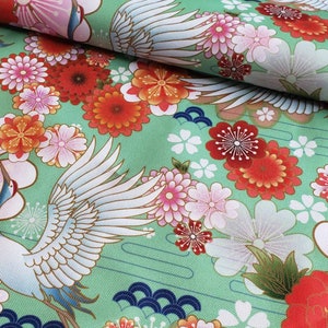 Waterproof Fabric - Cranes Design on light green - Water resistant Fabric - Outdoor fabric - PVC fabric  Outdoor Cushion Fabric