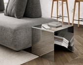 Industrial Side Table with Storage. Heavy-duty Polished Steel. Minimal Design Furniture. Modern Bedside End Table for Living Room or Bedroom