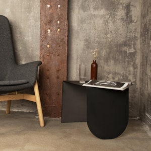 Asymmetrical Side Table. Heavy-duty Painted Metal. Minimal Industrial Design Furniture. Modern Bedside End Table for Living Room Decor
