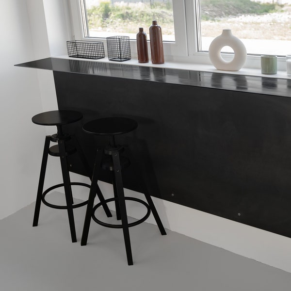 Black Metal Loft Bar Table. Modern Breakfast and Dining High Table. Heavy-duty Painted or Raw Steel. Minimal Industrial Design Furniture