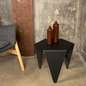 Hexagonal Side Table. Heavy-duty Painted Metal. Minimal Industrial Design Furniture. Modern Bedside End Table for Living Room Decor