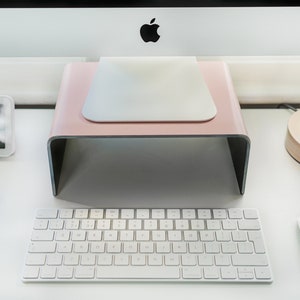 Small Monitor Stand for Desk. Computer iMac Riser. Heavy Duty Steel Shelf. Minimal Industrial Ergonomic Design. Desktop Organizer for Office